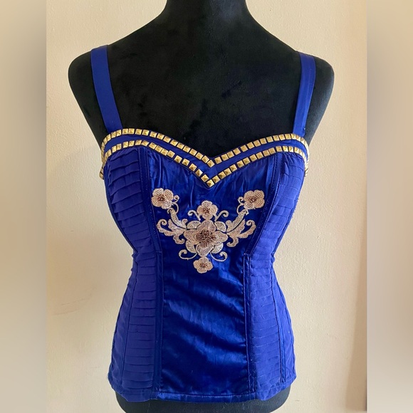 Arden B Tops - Arden B Royal Blue Embellished Corset Style Camisole